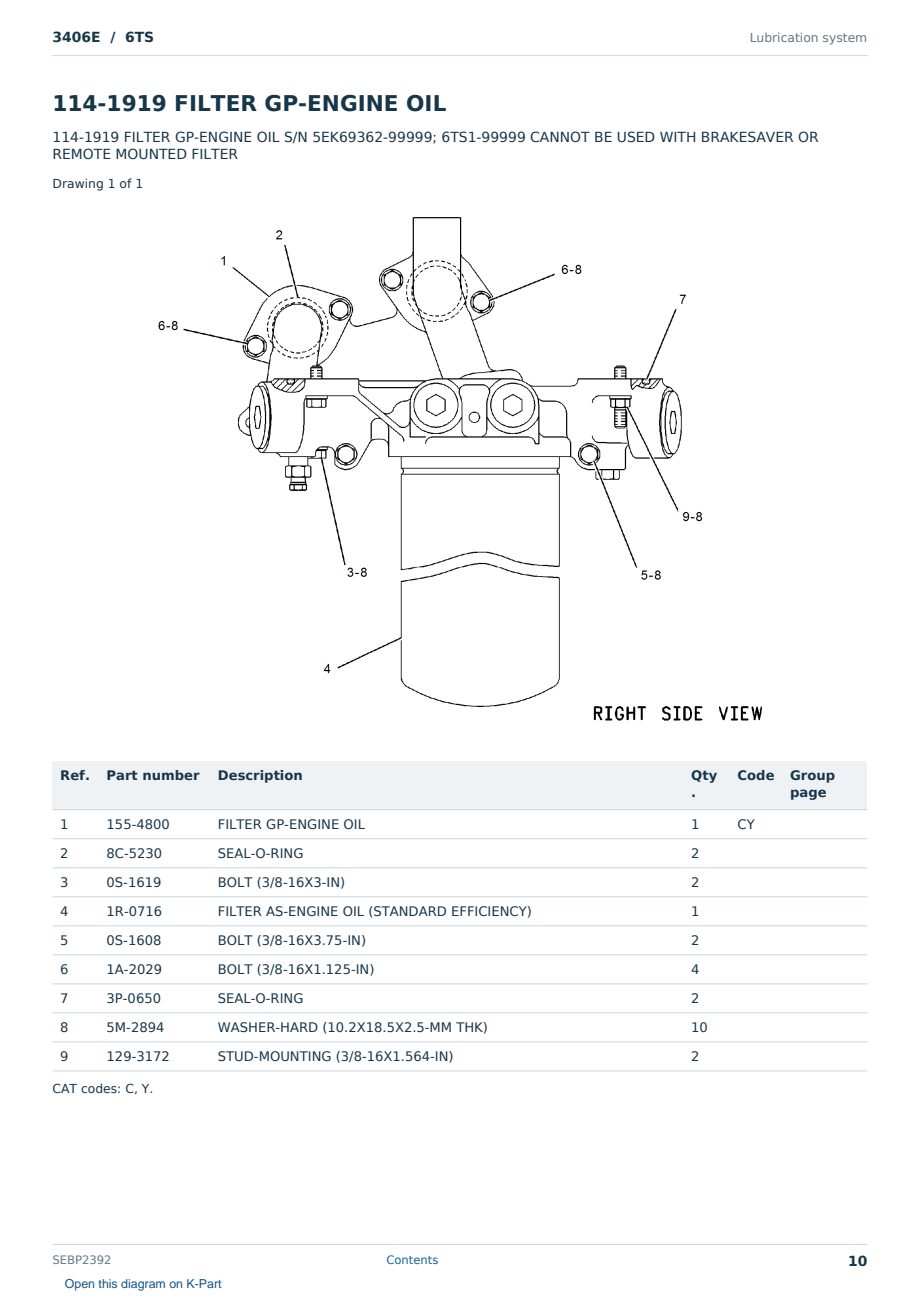 Caterpillar 3406E S/N 6TS Partsbook SEBP2392 (English) - sample page 10 of 10 Caterpillar 3406E S/N 6TS Partsbook SEBP2392 (English) - sample page 10 of 10
