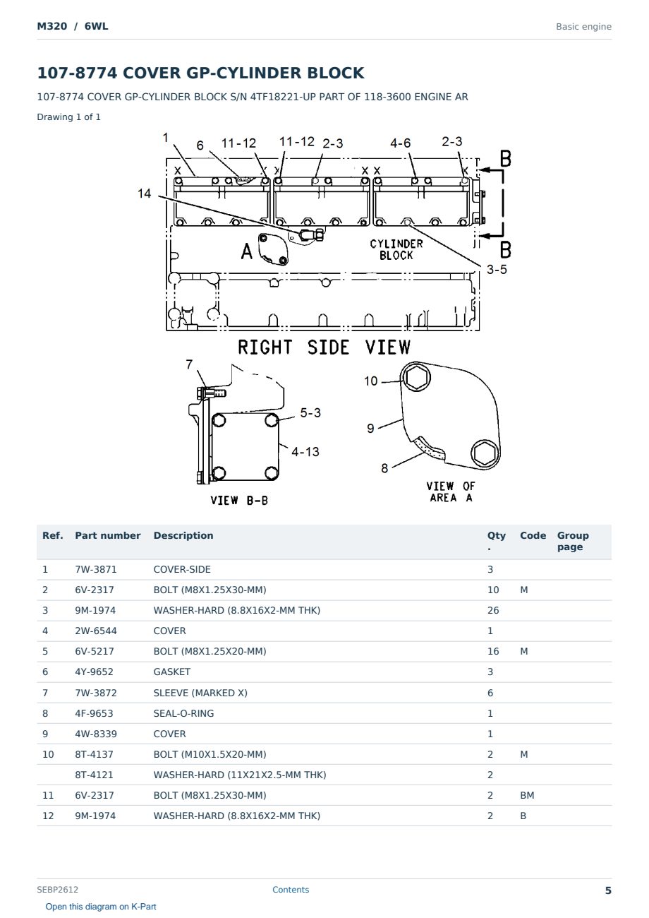 Caterpillar M320 S/N 6WL Partsbook SEBP2612 (English) - sample page 5 of 10 Caterpillar M320 S/N 6WL Partsbook SEBP2612 (English) - sample page 5 of 10