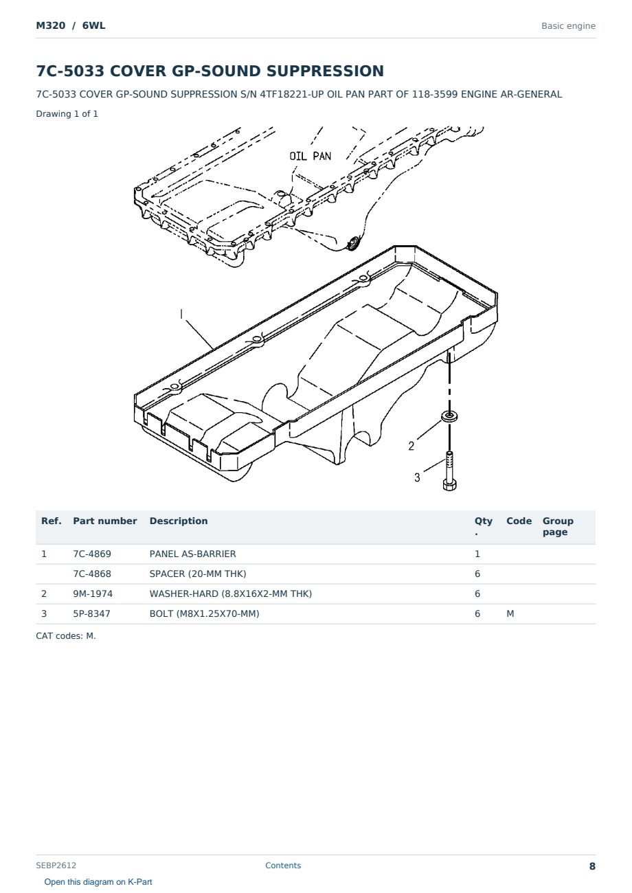Caterpillar M320 S/N 6WL Partsbook SEBP2612 (English) - sample page 8 of 10 Caterpillar M320 S/N 6WL Partsbook SEBP2612 (English) - sample page 8 of 10