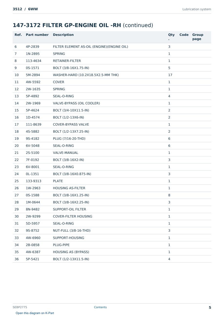 Caterpillar 3512 S/N 6WW Partsbook SEBP2775 (English) - sample page 5 of 10 Caterpillar 3512 S/N 6WW Partsbook SEBP2775 (English) - sample page 5 of 10