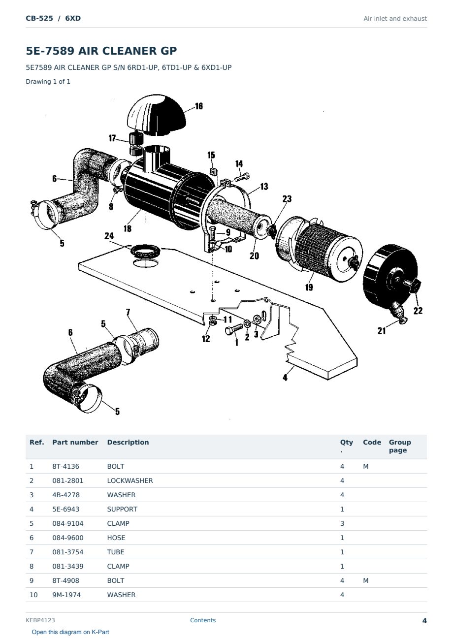 Caterpillar CB-525 S/N 6XD Partsbook KEBP4123 (English) - sample page 4 of 10 Caterpillar CB-525 S/N 6XD Partsbook KEBP4123 (English) - sample page 4 of 10