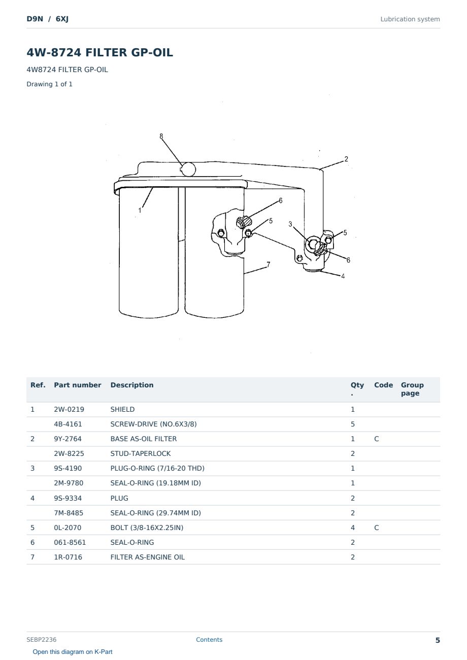 Caterpillar D9N S/N 6XJ Partsbook SEBP2236 (English) - sample page 5 of 10 Caterpillar D9N S/N 6XJ Partsbook SEBP2236 (English) - sample page 5 of 10