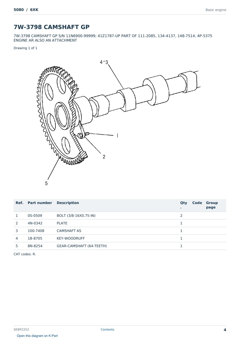 Caterpillar 5080 S/N 6XK Partsbook SEBP2252 (English) - sample page 4 of 10 Caterpillar 5080 S/N 6XK Partsbook SEBP2252 (English) - sample page 4 of 10