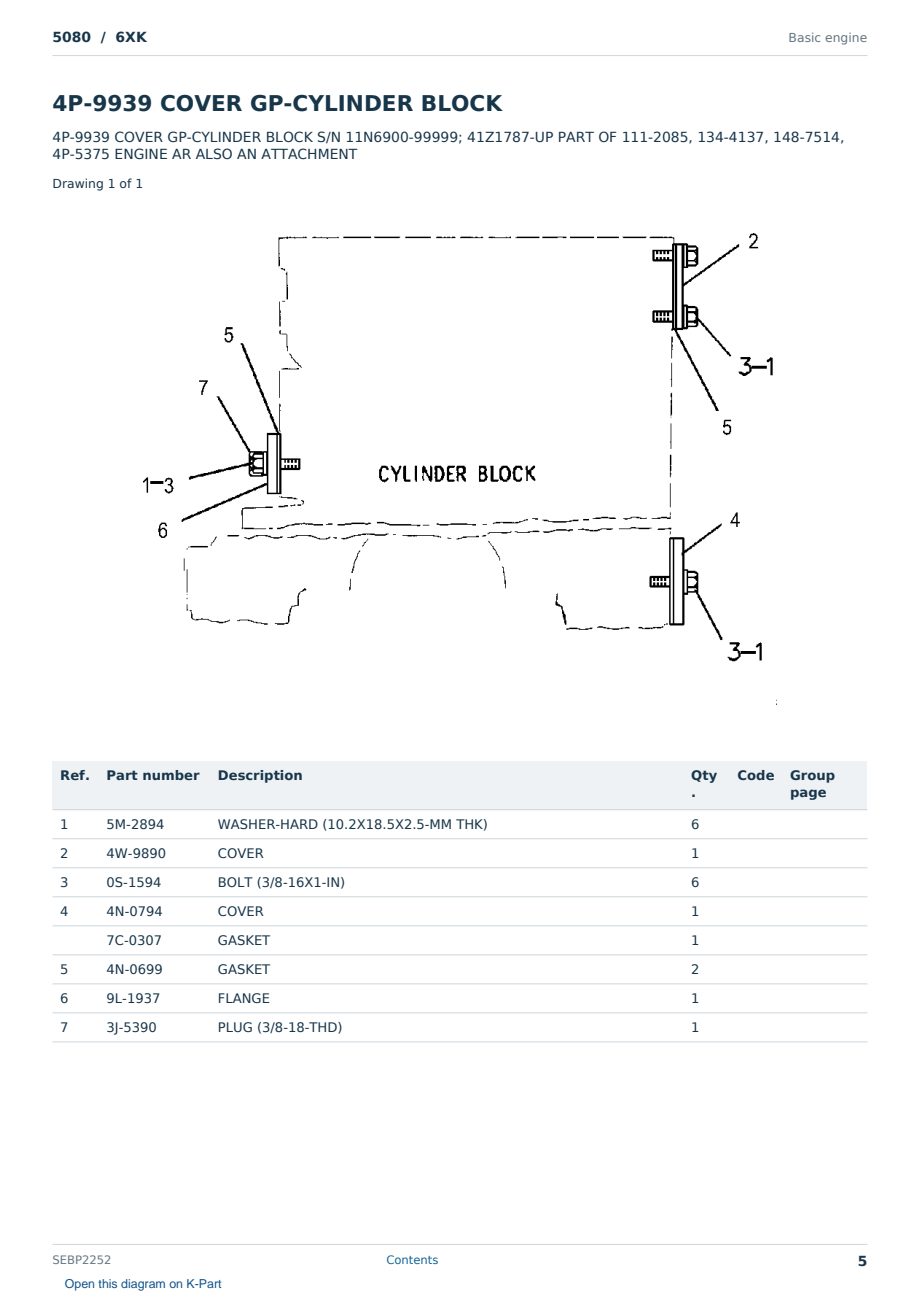 Caterpillar 5080 S/N 6XK Partsbook SEBP2252 (English) - sample page 5 of 10 Caterpillar 5080 S/N 6XK Partsbook SEBP2252 (English) - sample page 5 of 10