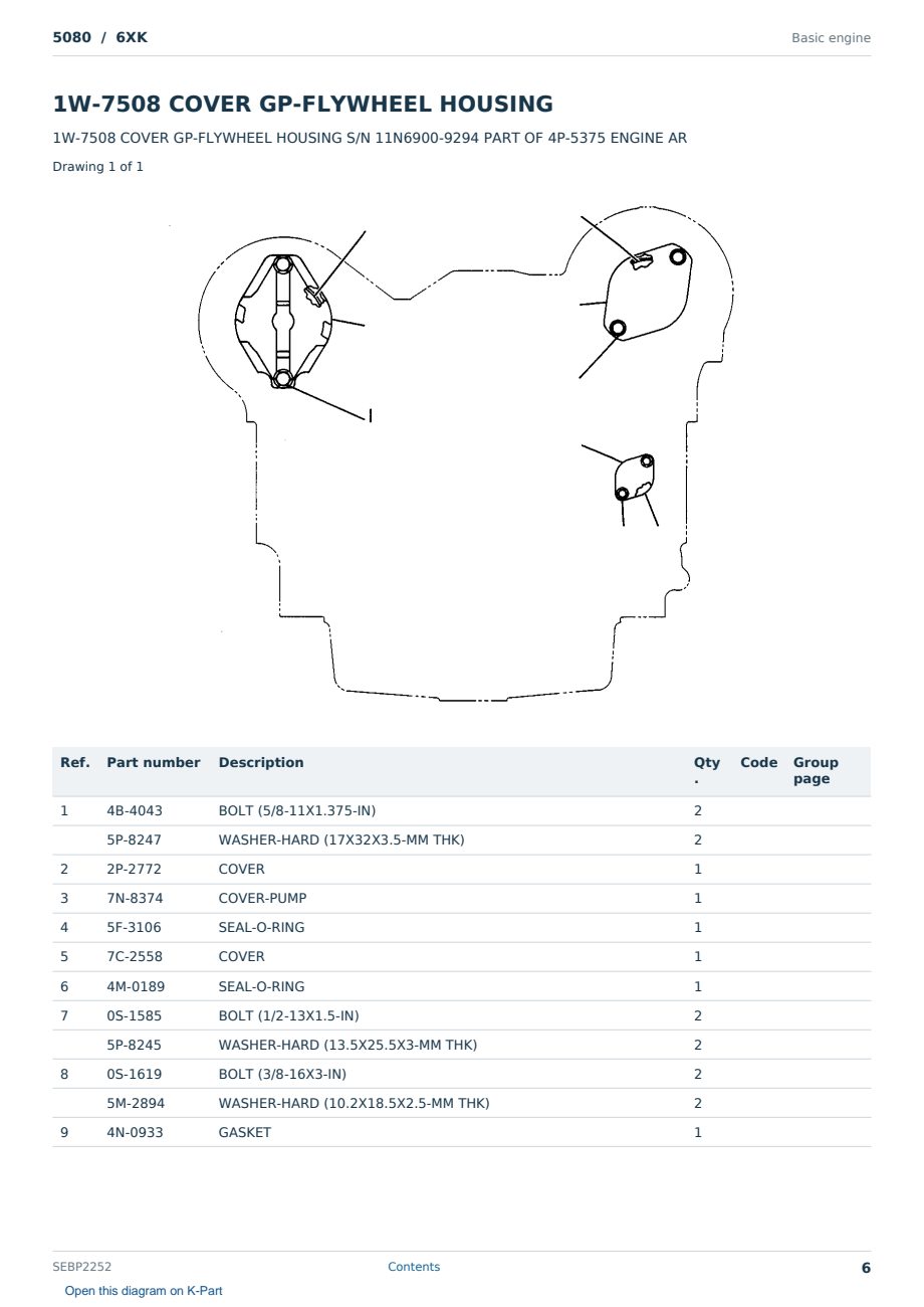 Caterpillar 5080 S/N 6XK Partsbook SEBP2252 (English) - sample page 6 of 10 Caterpillar 5080 S/N 6XK Partsbook SEBP2252 (English) - sample page 6 of 10