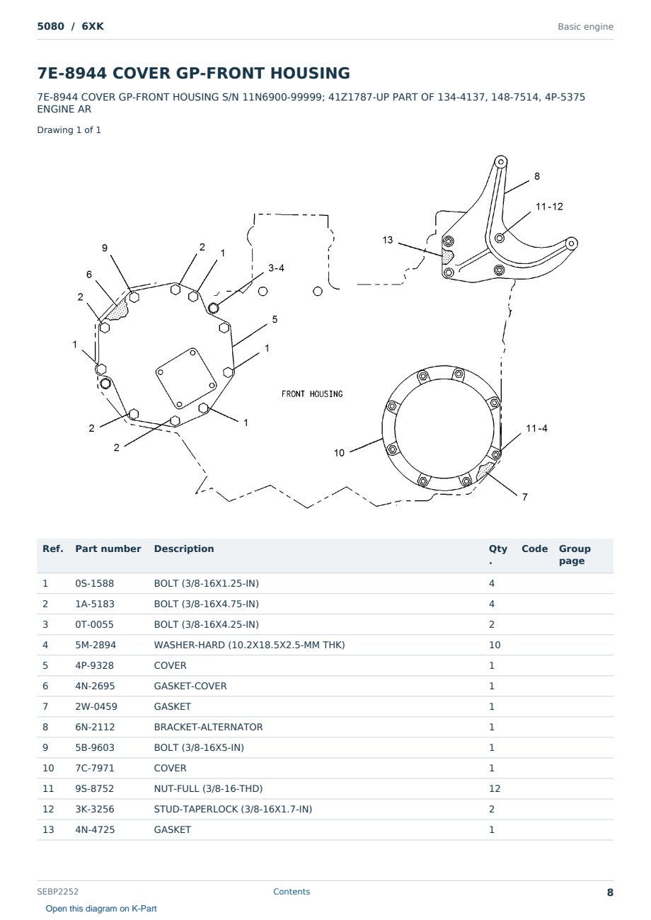 Caterpillar 5080 S/N 6XK Partsbook SEBP2252 (English) - sample page 8 of 10 Caterpillar 5080 S/N 6XK Partsbook SEBP2252 (English) - sample page 8 of 10