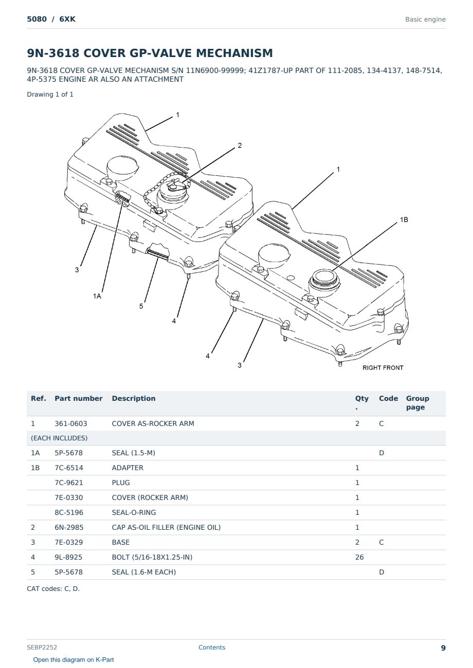 Caterpillar 5080 S/N 6XK Partsbook SEBP2252 (English) - sample page 9 of 10 Caterpillar 5080 S/N 6XK Partsbook SEBP2252 (English) - sample page 9 of 10