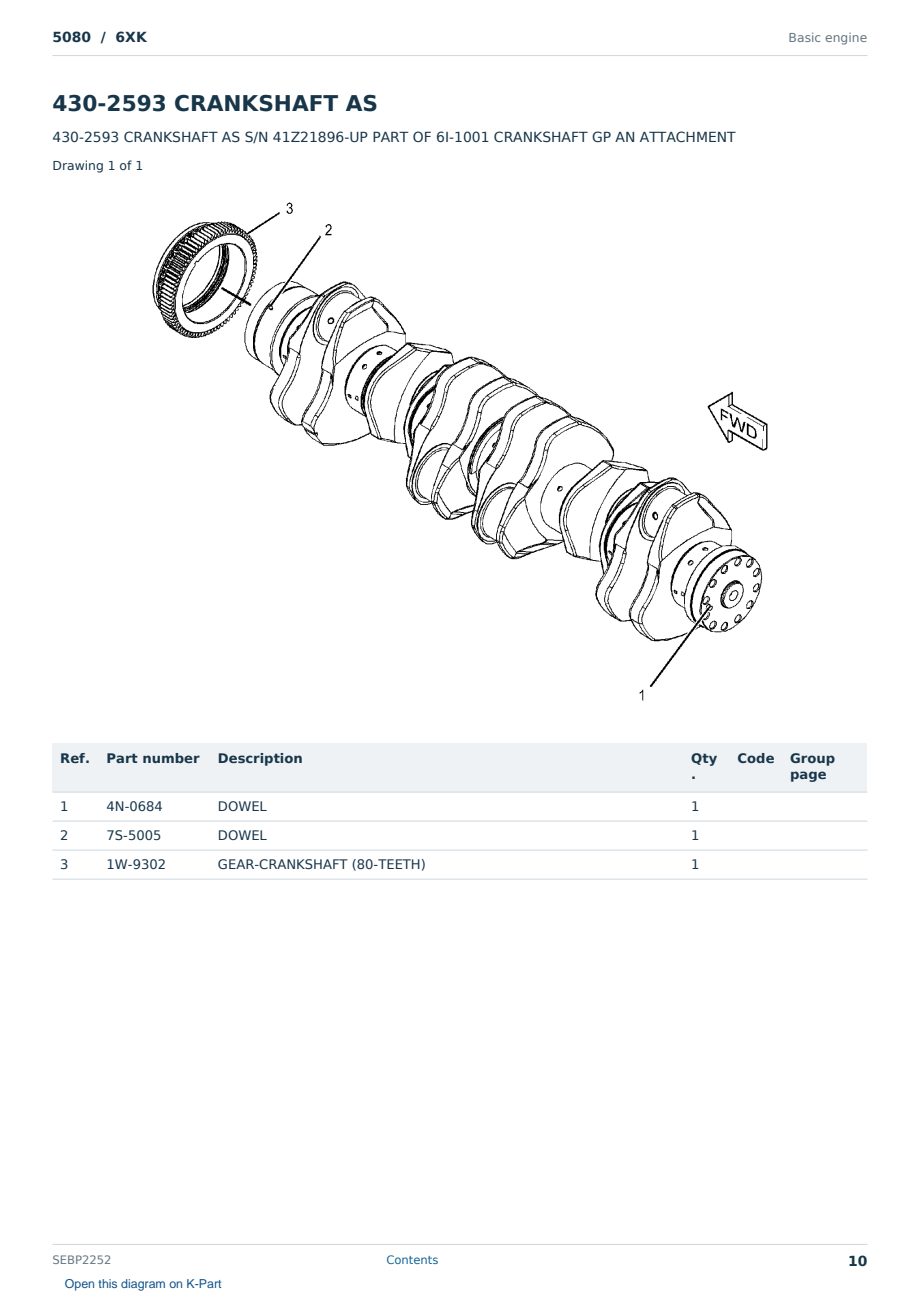 Caterpillar 5080 S/N 6XK Partsbook SEBP2252 (English) - sample page 10 of 10 Caterpillar 5080 S/N 6XK Partsbook SEBP2252 (English) - sample page 10 of 10