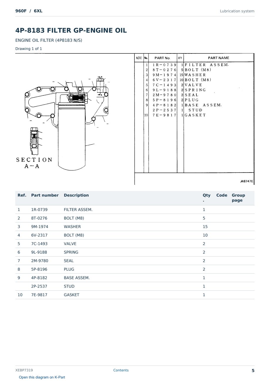 Caterpillar 960F S/N 6XL Partsbook XEBP7319 (English) - sample page 5 of 10 Caterpillar 960F S/N 6XL Partsbook XEBP7319 (English) - sample page 5 of 10