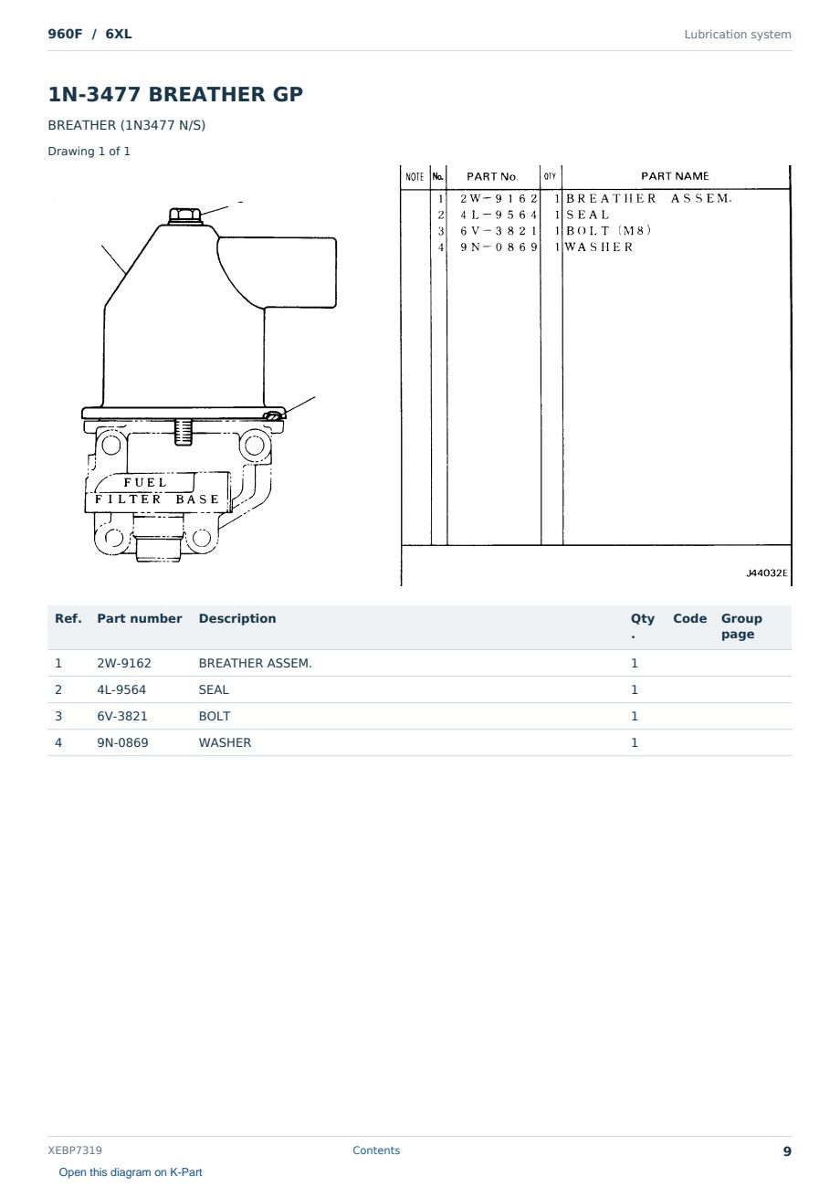 Caterpillar 960F S/N 6XL Partsbook XEBP7319 (English) - sample page 9 of 10 Caterpillar 960F S/N 6XL Partsbook XEBP7319 (English) - sample page 9 of 10