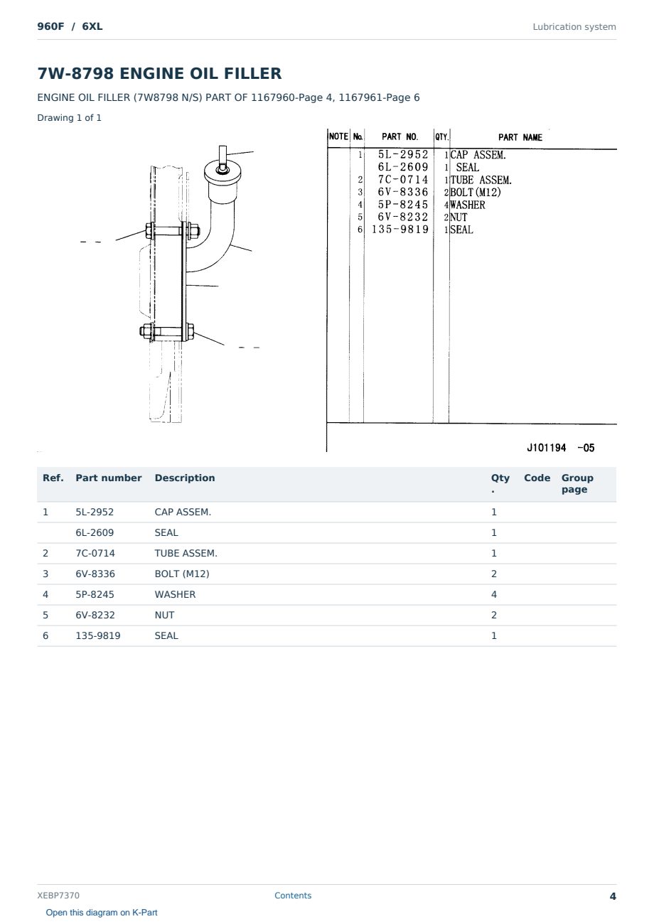 Caterpillar 960F S/N 6XL Partsbook XEBP7370 (English) - sample page 4 of 10 Caterpillar 960F S/N 6XL Partsbook XEBP7370 (English) - sample page 4 of 10