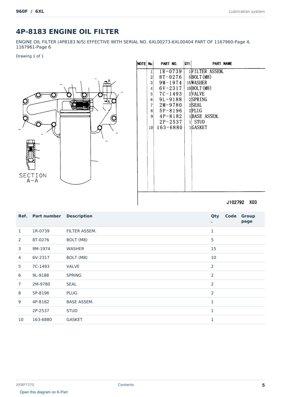 Caterpillar 960F S/N 6XL Partsbook XEBP7370 (English) - sample page 5 of 10 Caterpillar 960F S/N 6XL Partsbook XEBP7370 (English) - sample page 5 of 10