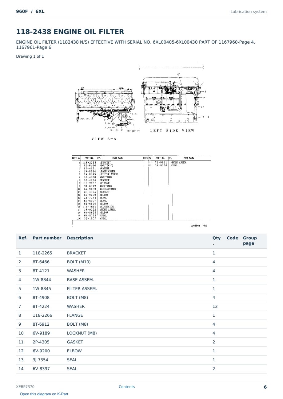 Caterpillar 960F S/N 6XL Partsbook XEBP7370 (English) - sample page 6 of 10 Caterpillar 960F S/N 6XL Partsbook XEBP7370 (English) - sample page 6 of 10