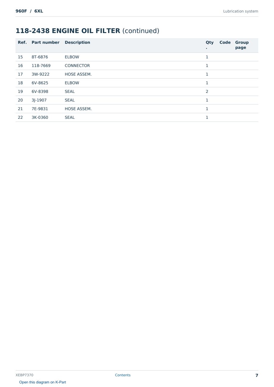 Caterpillar 960F S/N 6XL Partsbook XEBP7370 (English) - sample page 7 of 10 Caterpillar 960F S/N 6XL Partsbook XEBP7370 (English) - sample page 7 of 10