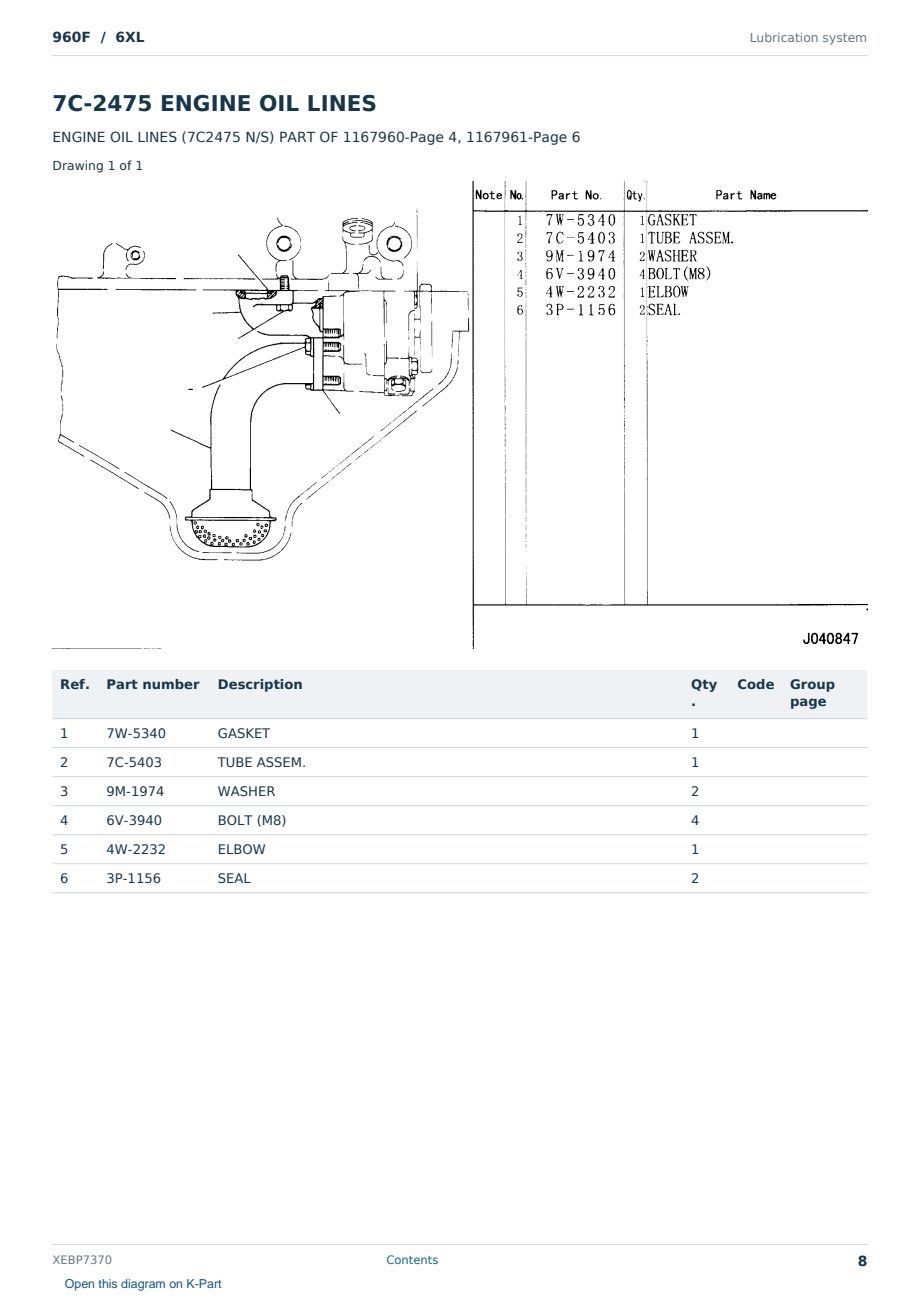 Caterpillar 960F S/N 6XL Partsbook XEBP7370 (English) - sample page 8 of 10 Caterpillar 960F S/N 6XL Partsbook XEBP7370 (English) - sample page 8 of 10