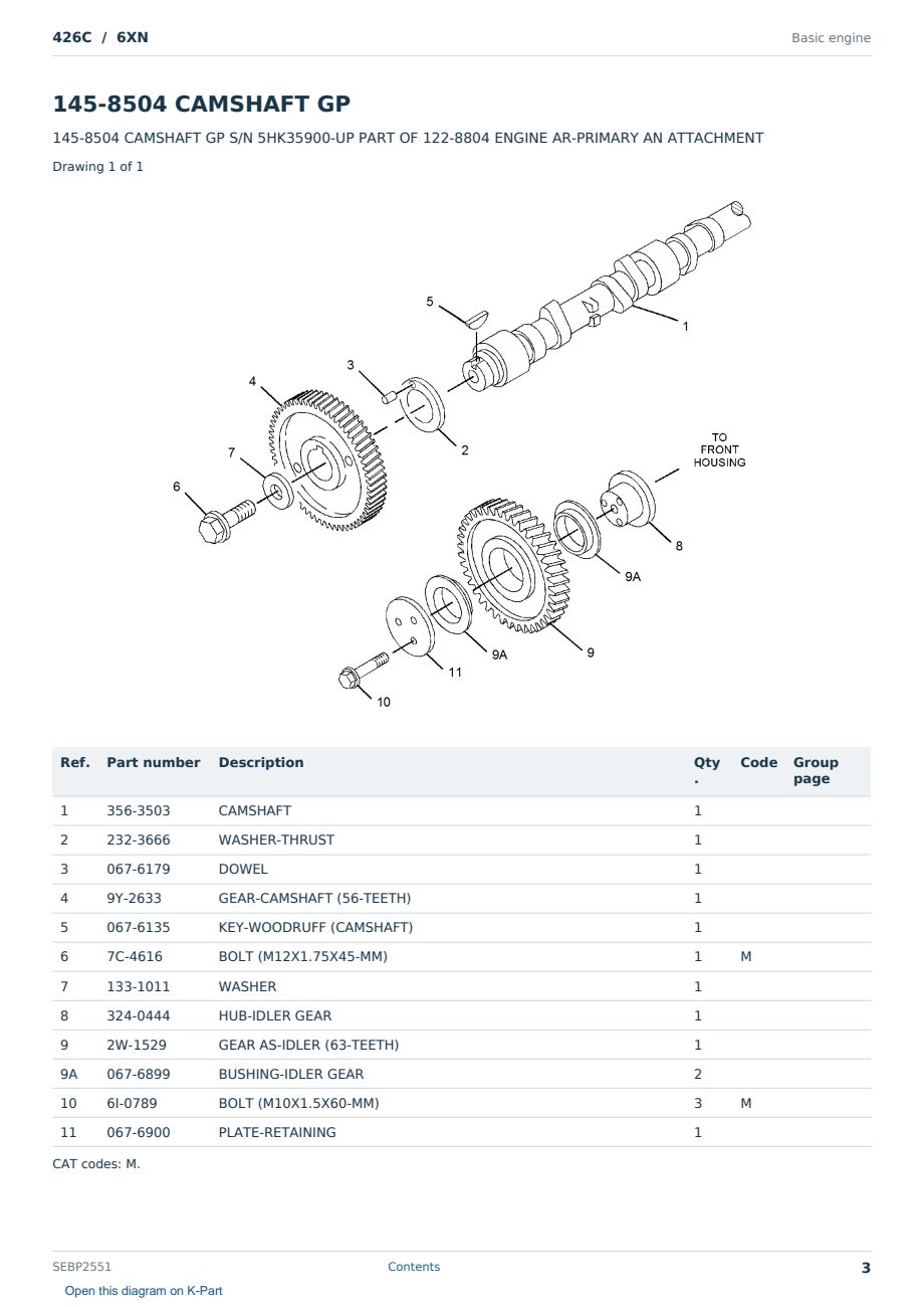 Caterpillar 426C S/N 6XN Partsbook SEBP2551 (English) - sample page 3 of 10 Caterpillar 426C S/N 6XN Partsbook SEBP2551 (English) - sample page 3 of 10