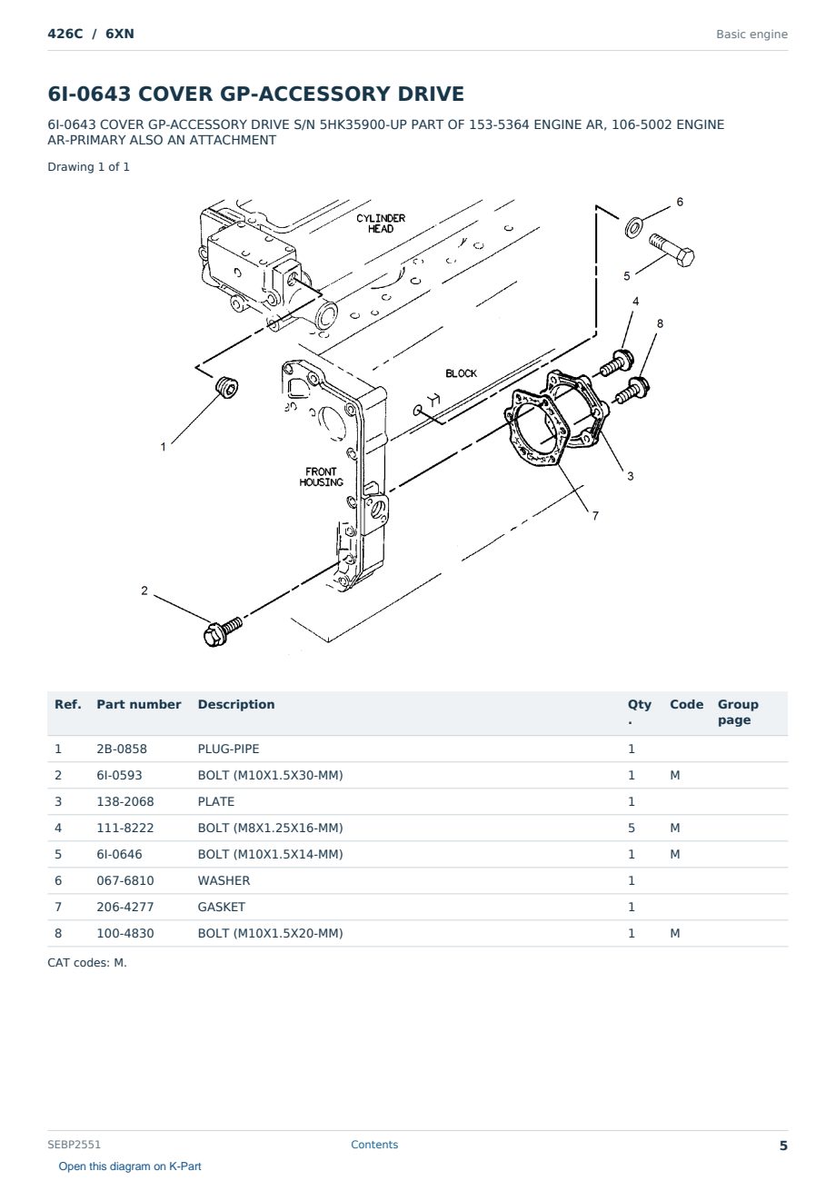Caterpillar 426C S/N 6XN Partsbook SEBP2551 (English) - sample page 5 of 10 Caterpillar 426C S/N 6XN Partsbook SEBP2551 (English) - sample page 5 of 10