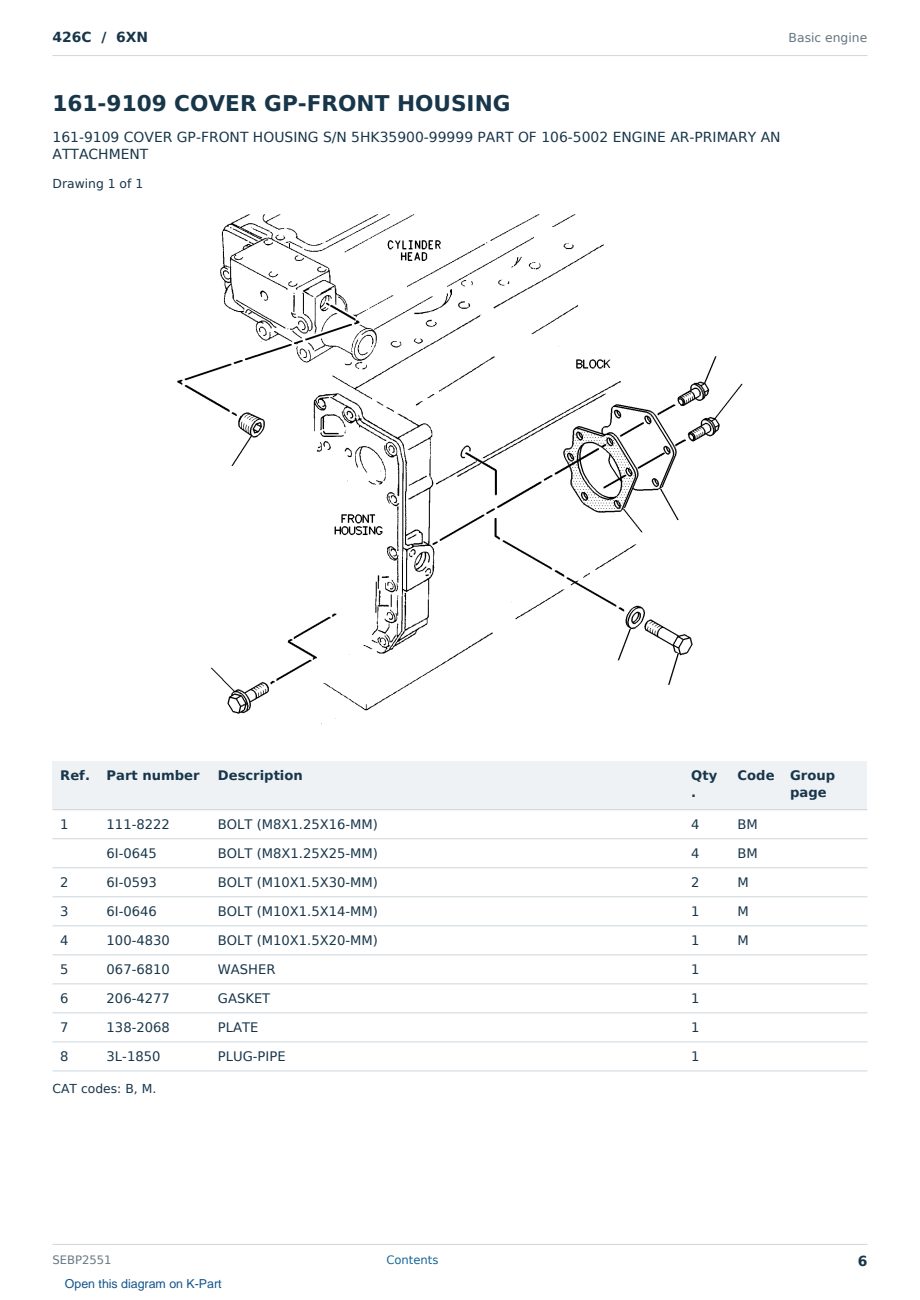 Caterpillar 426C S/N 6XN Partsbook SEBP2551 (English) - sample page 6 of 10 Caterpillar 426C S/N 6XN Partsbook SEBP2551 (English) - sample page 6 of 10
