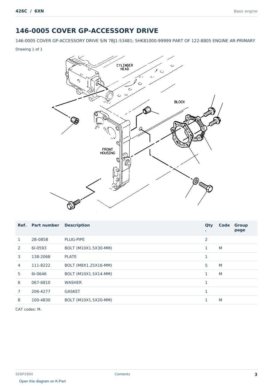Caterpillar 426C S/N 6XN Partsbook SEBP2890 (English) - sample page 3 of 10 Caterpillar 426C S/N 6XN Partsbook SEBP2890 (English) - sample page 3 of 10