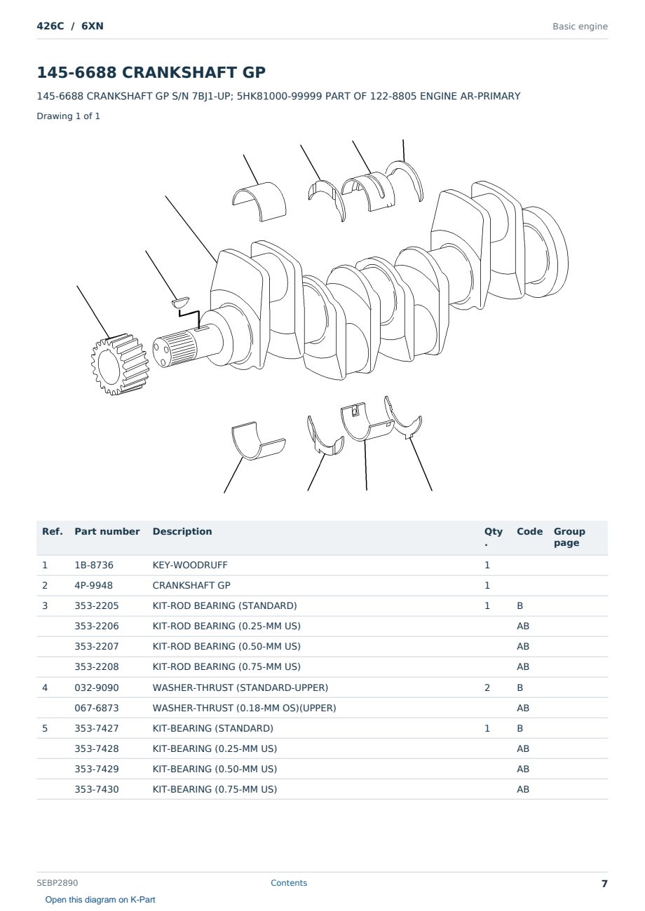 Caterpillar 426C S/N 6XN Partsbook SEBP2890 (English) - sample page 7 of 10 Caterpillar 426C S/N 6XN Partsbook SEBP2890 (English) - sample page 7 of 10