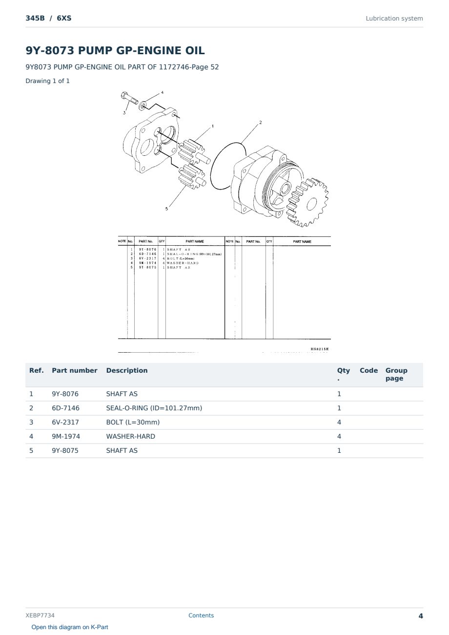 Caterpillar 345B S/N 6XS Partsbook XEBP7734 (English) - sample page 4 of 10 Caterpillar 345B S/N 6XS Partsbook XEBP7734 (English) - sample page 4 of 10