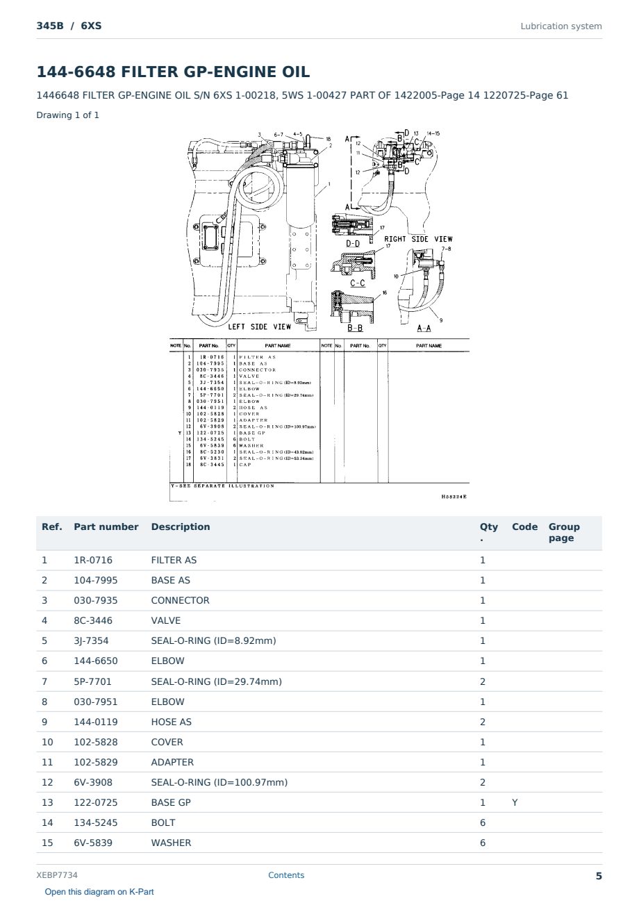 Caterpillar 345B S/N 6XS Partsbook XEBP7734 (English) - sample page 5 of 10 Caterpillar 345B S/N 6XS Partsbook XEBP7734 (English) - sample page 5 of 10