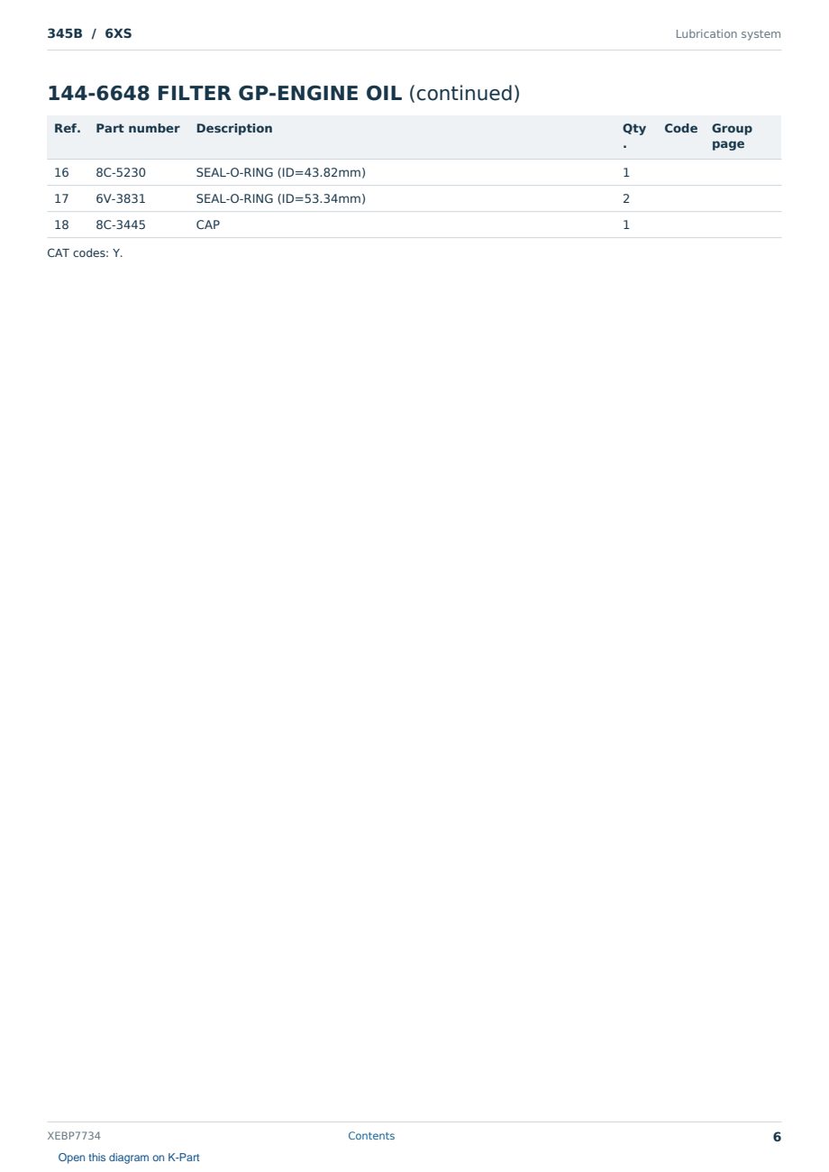 Caterpillar 345B S/N 6XS Partsbook XEBP7734 (English) - sample page 6 of 10 Caterpillar 345B S/N 6XS Partsbook XEBP7734 (English) - sample page 6 of 10
