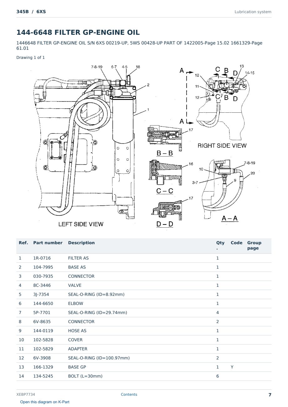 Caterpillar 345B S/N 6XS Partsbook XEBP7734 (English) - sample page 7 of 10 Caterpillar 345B S/N 6XS Partsbook XEBP7734 (English) - sample page 7 of 10