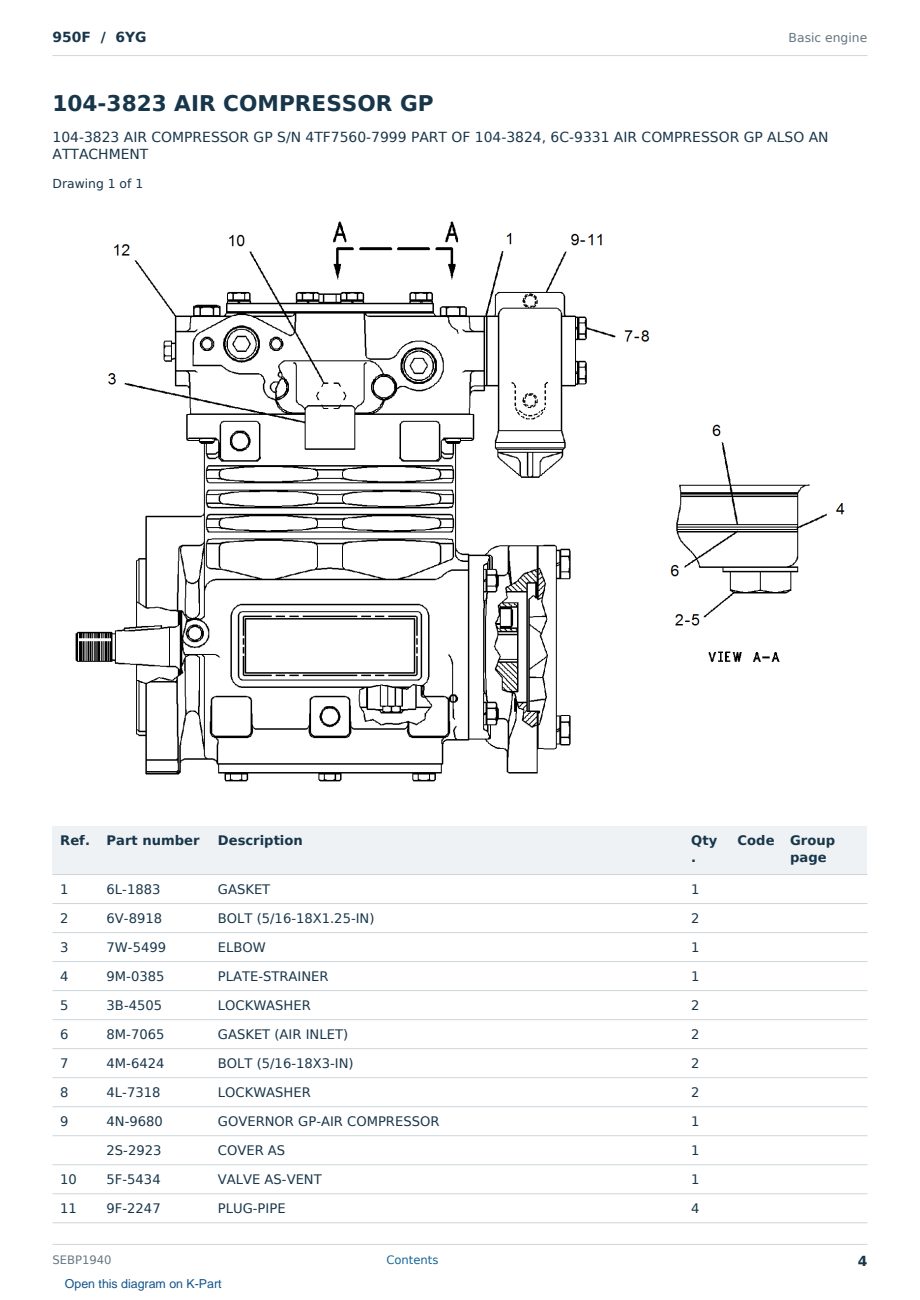 Caterpillar 950F S/N 6YG Partsbook SEBP1940 (English) - sample page 4 of 10 Caterpillar 950F S/N 6YG Partsbook SEBP1940 (English) - sample page 4 of 10
