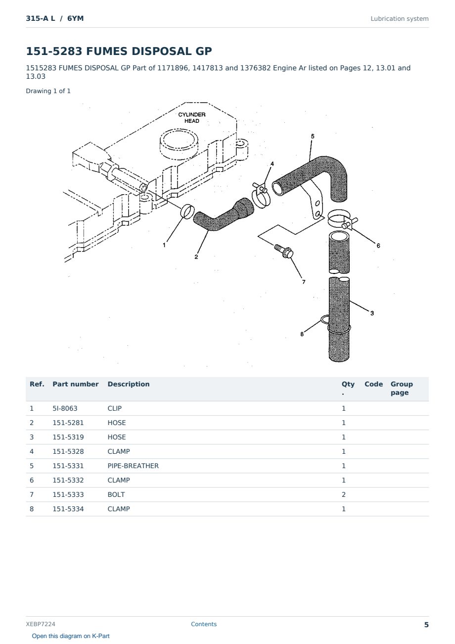 Caterpillar 315-A L S/N 6YM Partsbook XEBP7224 (English) - sample page 5 of 10 Caterpillar 315-A L S/N 6YM Partsbook XEBP7224 (English) - sample page 5 of 10
