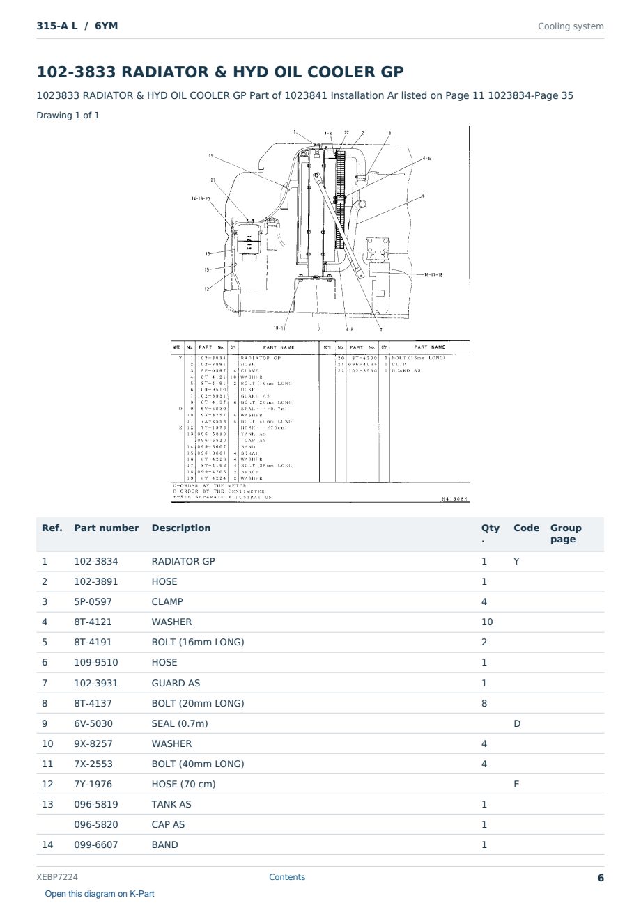 Caterpillar 315-A L S/N 6YM Partsbook XEBP7224 (English) - sample page 6 of 10 Caterpillar 315-A L S/N 6YM Partsbook XEBP7224 (English) - sample page 6 of 10
