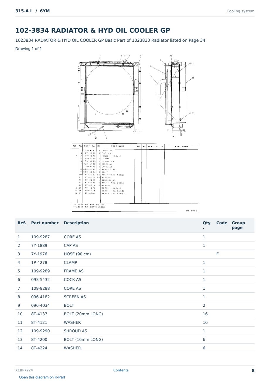 Caterpillar 315-A L S/N 6YM Partsbook XEBP7224 (English) - sample page 8 of 10 Caterpillar 315-A L S/N 6YM Partsbook XEBP7224 (English) - sample page 8 of 10