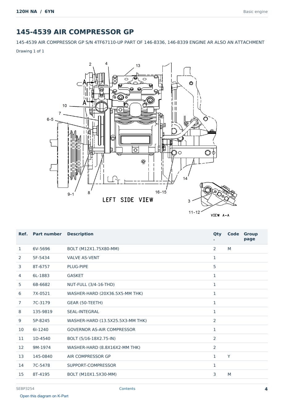 Caterpillar 120H NA S/N 6YN Partsbook SEBP3254 (English) - sample page 4 of 10 Caterpillar 120H NA S/N 6YN Partsbook SEBP3254 (English) - sample page 4 of 10