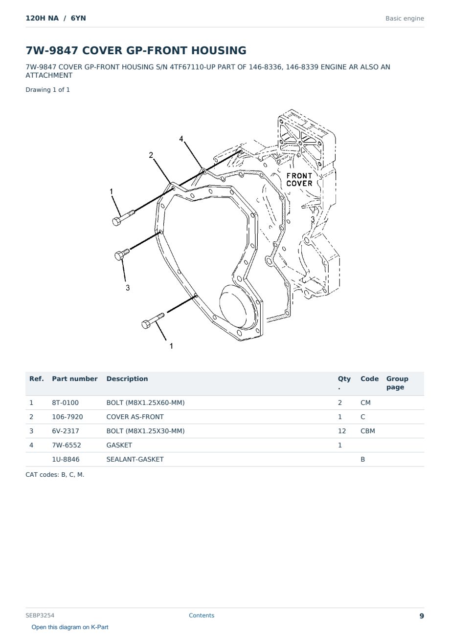 Caterpillar 120H NA S/N 6YN Partsbook SEBP3254 (English) - sample page 9 of 10 Caterpillar 120H NA S/N 6YN Partsbook SEBP3254 (English) - sample page 9 of 10