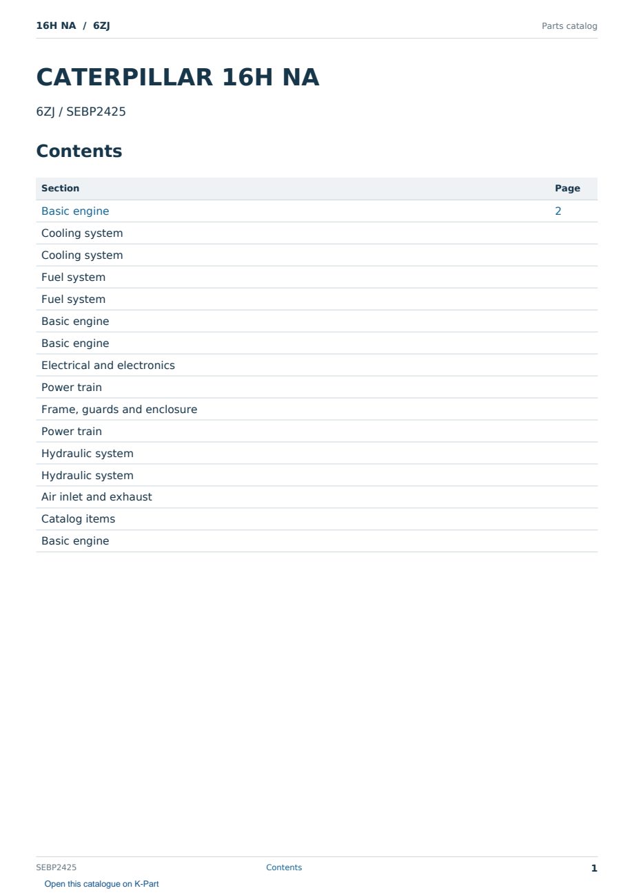 Caterpillar 16H NA S/N 6ZJ Partsbook SEBP2425 (English) - sample page 1 of 10 Caterpillar 16H NA S/N 6ZJ Partsbook SEBP2425 (English) - sample page 1 of 10