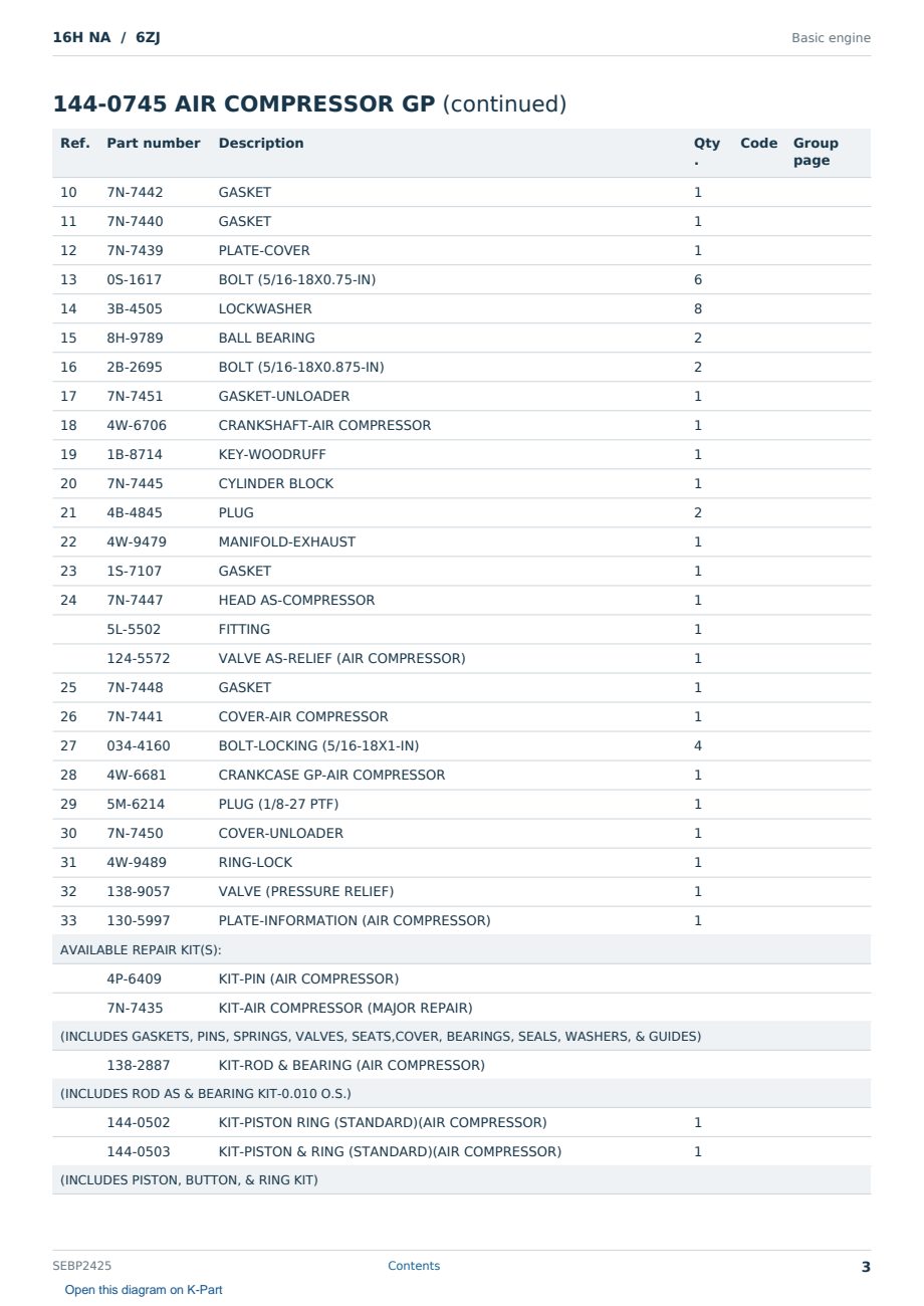 Caterpillar 16H NA S/N 6ZJ Partsbook SEBP2425 (English) - sample page 3 of 10 Caterpillar 16H NA S/N 6ZJ Partsbook SEBP2425 (English) - sample page 3 of 10
