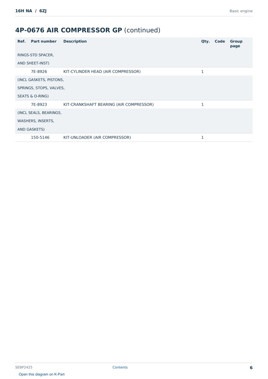 Caterpillar 16H NA S/N 6ZJ Partsbook SEBP2425 (English) - sample page 6 of 10 Caterpillar 16H NA S/N 6ZJ Partsbook SEBP2425 (English) - sample page 6 of 10
