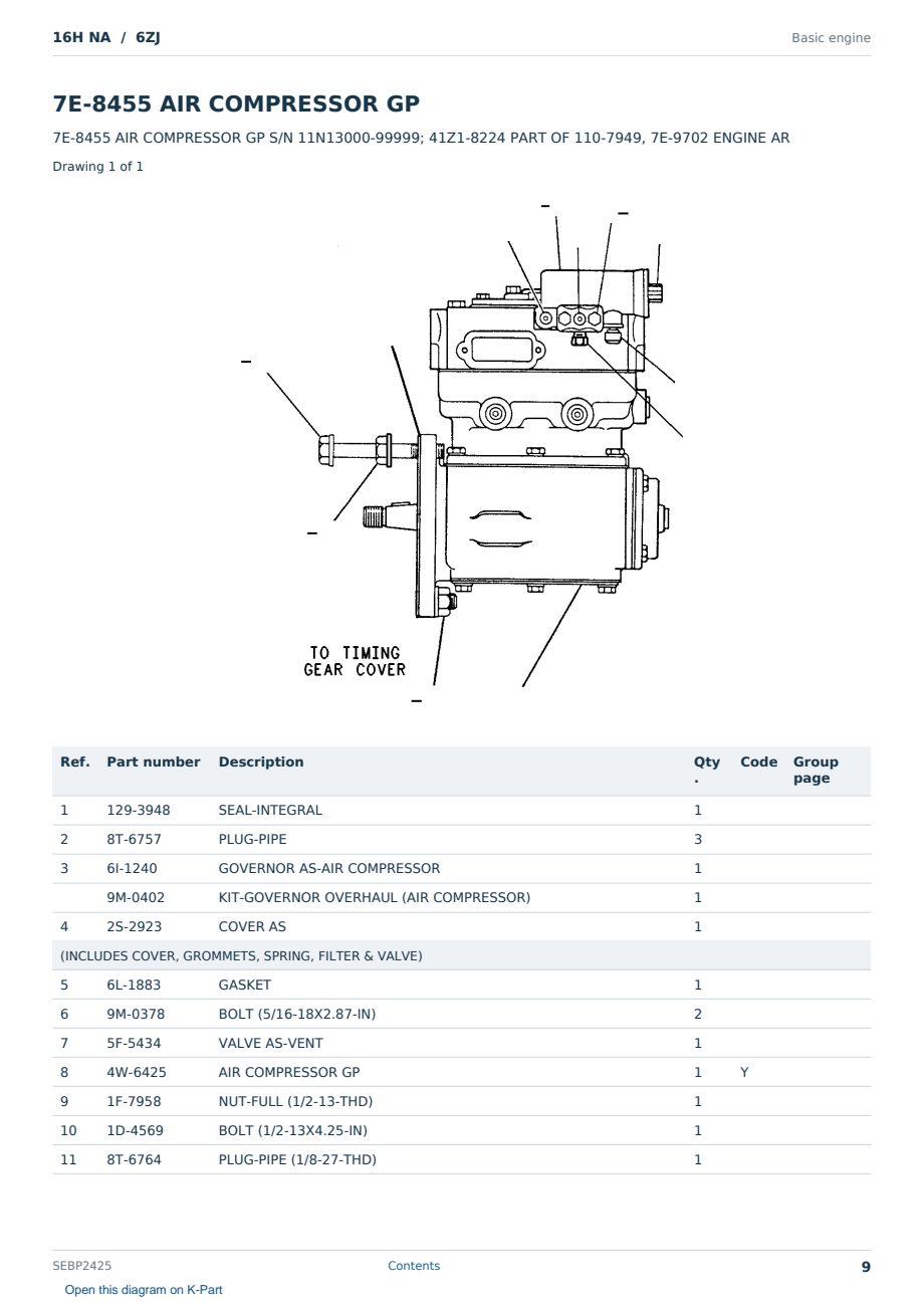 Caterpillar 16H NA S/N 6ZJ Partsbook SEBP2425 (English) - sample page 9 of 10 Caterpillar 16H NA S/N 6ZJ Partsbook SEBP2425 (English) - sample page 9 of 10