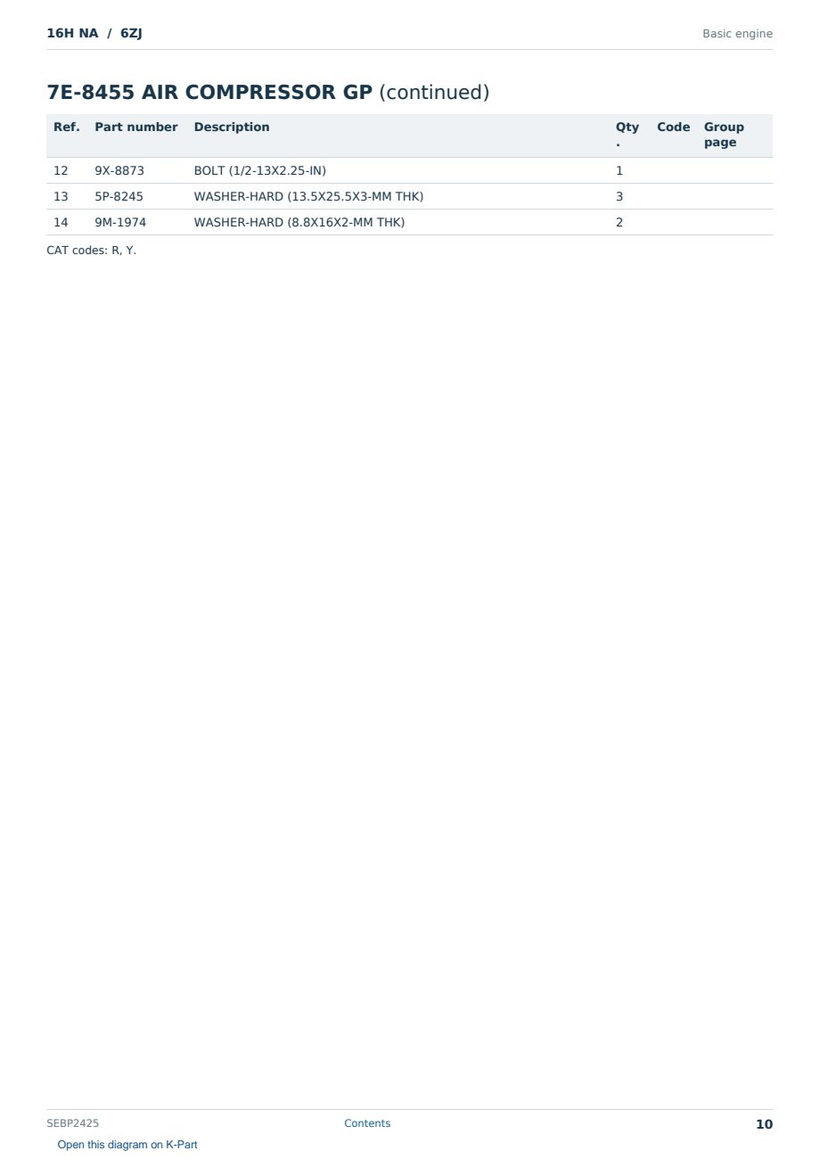Caterpillar 16H NA S/N 6ZJ Partsbook SEBP2425 (English) - sample page 10 of 10 Caterpillar 16H NA S/N 6ZJ Partsbook SEBP2425 (English) - sample page 10 of 10