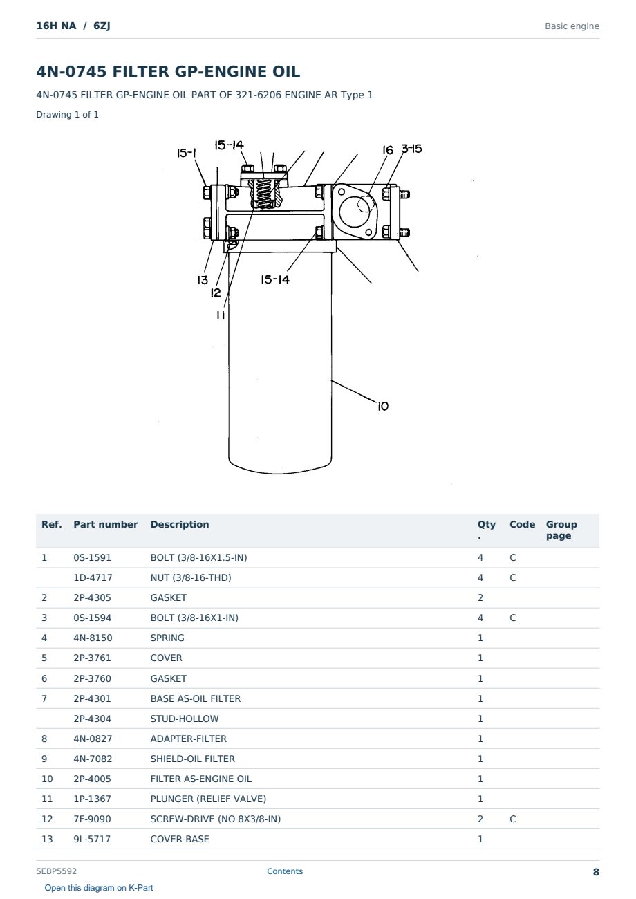 Caterpillar 16H NA S/N 6ZJ Partsbook SEBP5592 (English) - sample page 8 of 10 Caterpillar 16H NA S/N 6ZJ Partsbook SEBP5592 (English) - sample page 8 of 10