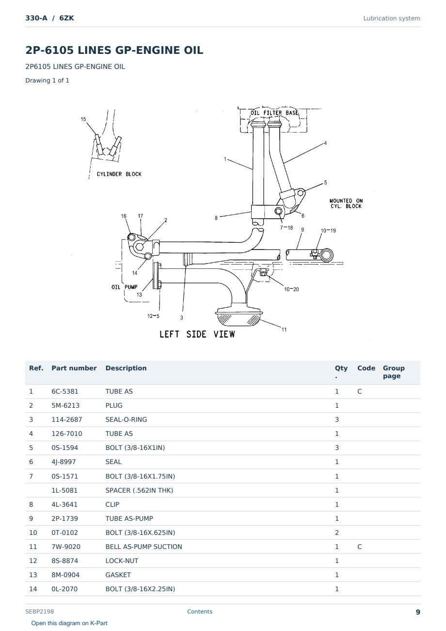 Caterpillar 330-A S/N 6ZK Partsbook SEBP2198 (English) - sample page 9 of 10 Caterpillar 330-A S/N 6ZK Partsbook SEBP2198 (English) - sample page 9 of 10