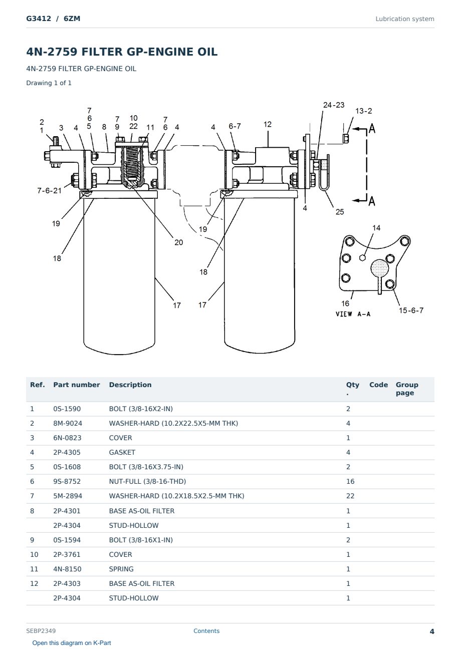 Caterpillar G3412 S/N 6ZM Partsbook SEBP2349 (English) - sample page 4 of 10 Caterpillar G3412 S/N 6ZM Partsbook SEBP2349 (English) - sample page 4 of 10