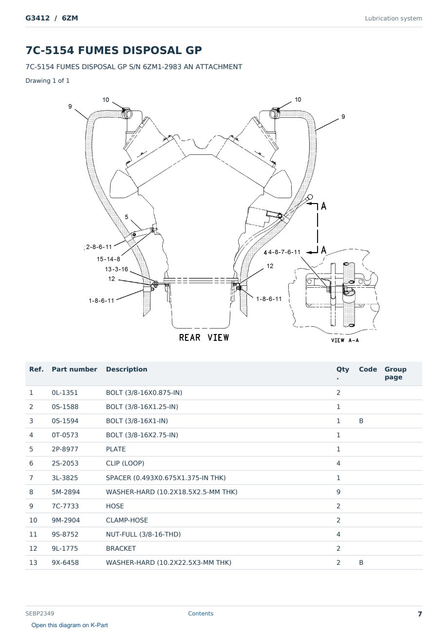 Caterpillar G3412 S/N 6ZM Partsbook SEBP2349 (English) - sample page 7 of 10 Caterpillar G3412 S/N 6ZM Partsbook SEBP2349 (English) - sample page 7 of 10