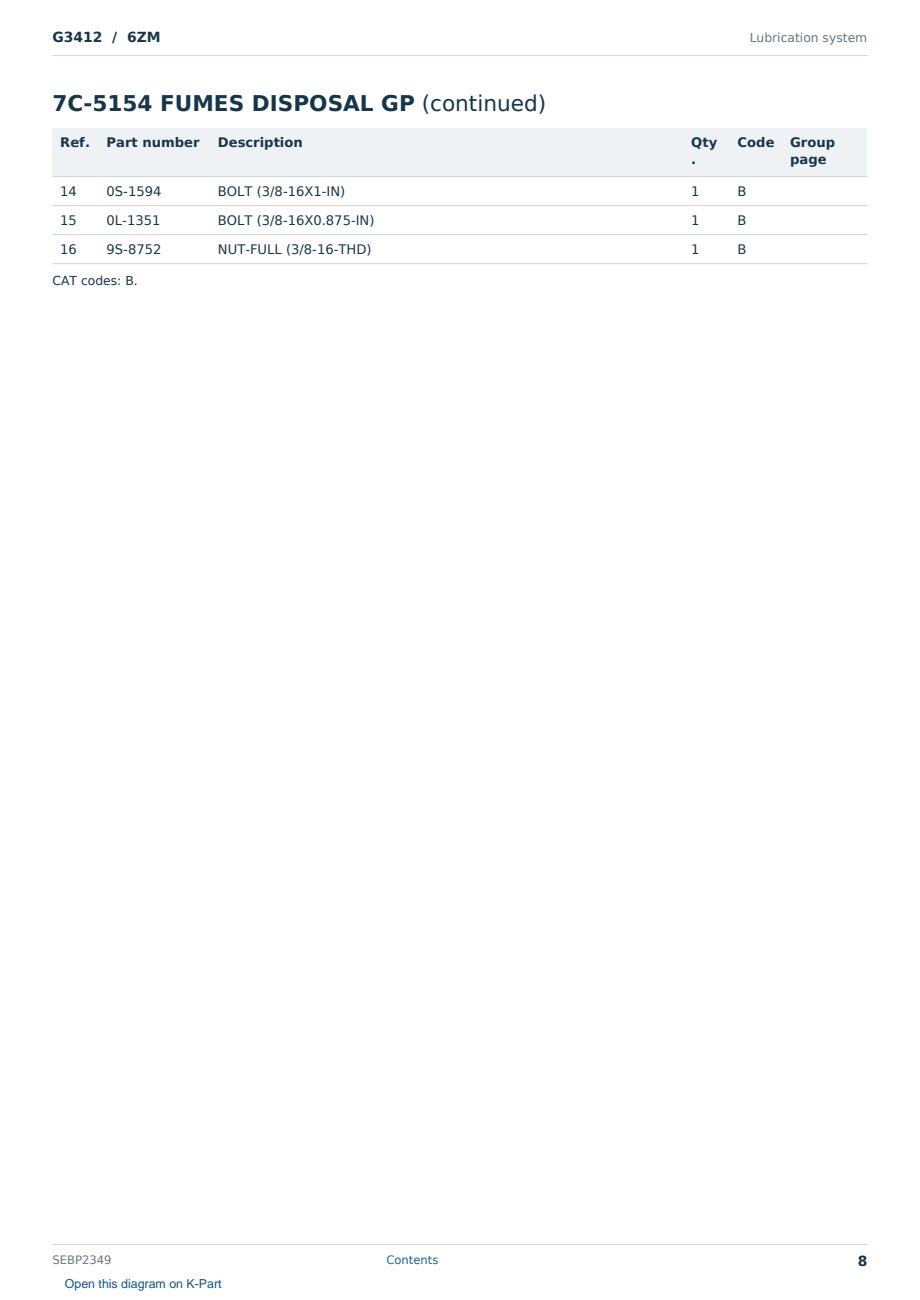 Caterpillar G3412 S/N 6ZM Partsbook SEBP2349 (English) - sample page 8 of 10 Caterpillar G3412 S/N 6ZM Partsbook SEBP2349 (English) - sample page 8 of 10
