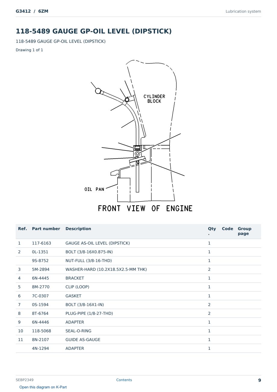 Caterpillar G3412 S/N 6ZM Partsbook SEBP2349 (English) - sample page 9 of 10 Caterpillar G3412 S/N 6ZM Partsbook SEBP2349 (English) - sample page 9 of 10