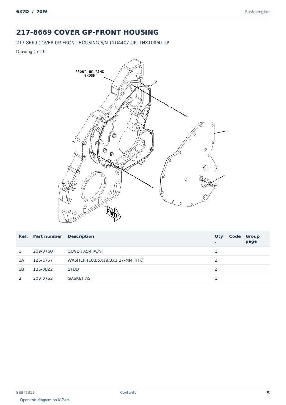 Caterpillar 637D S/N 70W Partsbook SEBP5315 (English) - sample page 5 of 10 Caterpillar 637D S/N 70W Partsbook SEBP5315 (English) - sample page 5 of 10