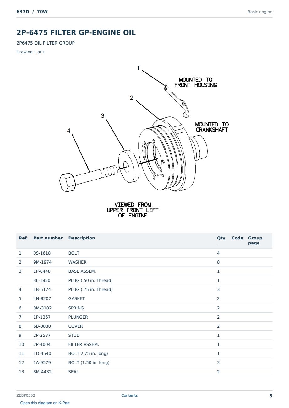 Caterpillar 637D S/N 70W Partsbook ZEBP0552 (English) - sample page 3 of 10 Caterpillar 637D S/N 70W Partsbook ZEBP0552 (English) - sample page 3 of 10
