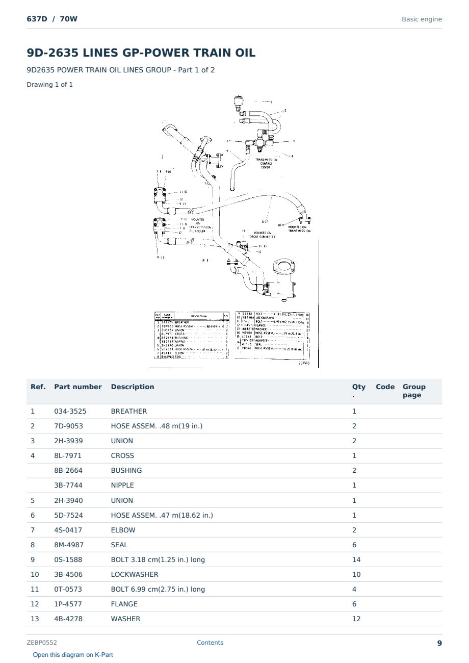 Caterpillar 637D S/N 70W Partsbook ZEBP0552 (English) - sample page 9 of 10 Caterpillar 637D S/N 70W Partsbook ZEBP0552 (English) - sample page 9 of 10