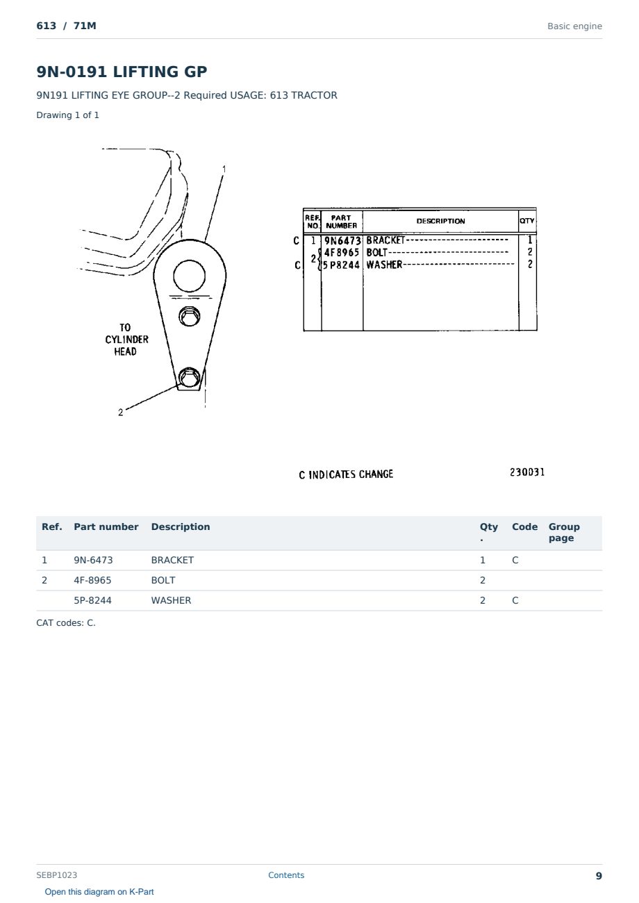 Caterpillar 613 S/N 71M Partsbook SEBP1023 (English) - sample page 9 of 10 Caterpillar 613 S/N 71M Partsbook SEBP1023 (English) - sample page 9 of 10