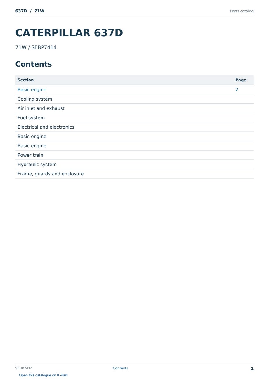 Caterpillar 637D S/N 71W Partsbook SEBP7414 (English) - sample page 1 of 10 Caterpillar 637D S/N 71W Partsbook SEBP7414 (English) - sample page 1 of 10